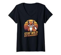 Womens Stay Wild Bite Occasionally Funny Cool Fox V-Neck T-Shirt