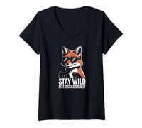 Womens Stay Wild Bite Occasionally Funny Fox Sarcasm V-Neck T-Shirt