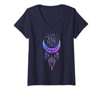 Womens Stay Wild Moon Child Dream Catcher, Gypsy Boho Style | Women V-Neck T-Shirt