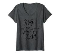 Women's Stay Wild My Child Arrow Quote Typography Wall Decor V-Neck T-Shirt