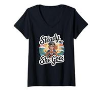 Womens Steady As She Goes/Nautical/Sailing/Challenges of Life V-Neck T-Shirt