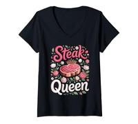 Women's Steak Queen Beef Ribeye Steak Lover BBQ V-Neck T-Shirt