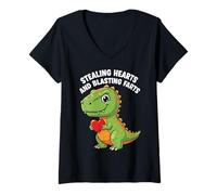 Women's Stealing Hearts Blasting Farts Funny Toddler Dinosaur T-Rex V-Neck T-Shirt