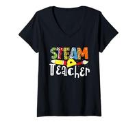 Womens Steam Teacher Science Tech Engineering Arts Maker V-Neck T-Shirt