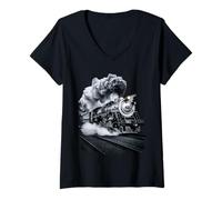 Women's Steam Train Roaring Through the Night V-Neck T-Shirt