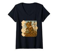 Womens Steampunk Aviator Degu Airship Tea Art V-Neck T-Shirt