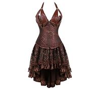 Womens Steampunk Corset Bustiers with Skirt Faux Leather Corsets Pirate Halloween Dress Vintage Dresses Medieval Retro Gothic Dress Funny Club Festival Costume Outfits for Women (Brown, S)