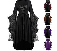 Womens Steampunk Corset Dress UK Clearance, Bat Sleeve Dresses Lace Up Gothic Dress Vampire Cosplay Clothing Ladies Medieval Clothes Renaissance Maxi Dresses High Low Skirt Halloween Costumes Black