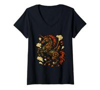 Womens Steampunk Mechanical Unicorn Artwork V-Neck T-Shirt