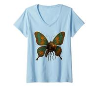Womens Steampunk Moth s Victorian Insect s Retro Gears V-Neck T-Shirt