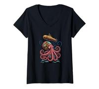 Womens Steampunk Octopus Explorer - Victorian Submarine Art V-Neck T-Shirt