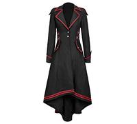 Women's Steampunk Tail Coat, Women's Gothic Top with Lapel Collar, Women's Long Vintage Medieval Court Jacket Buttons Asymmetrical Cosplay Renaissance Victorian for Halloween Jackets, Black, M