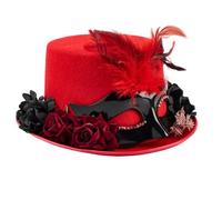 Womens Steampunk Top Hat with Mask Rose Halloween Victorian Feather Hat | Masquerade Party Costume Cosplay Accessories For Adult, Mad Hatter Scientist Top Hat, Bowler Hat, Vintage Short Brim Cap