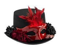 Womens Steampunk Top Hat with Mask Rose Halloween Victorian Feather Hat | Masquerade Party Costume Cosplay Accessories For Adult, Mad Hatter Scientist Top Hat, Bowler Hat, Vintage Short Brim Cap