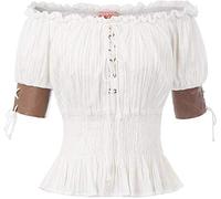 Women's Steampunk Victorian Half Sleeve Boho Off Shoulder Peasant Tops - White - Large
