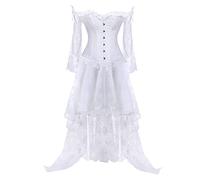 Women's Steampunk Victorian Off Shoulder Corset Top with High Low Skirt Bustier Overbust Lace Up Bodice Lingerie Women's Gothic Steampunk Steel Boned Corset Dress Skirt Set Costume Sale Clearance