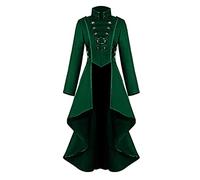 Women's Steampunk Vintage Tailcoat Jacket, Irregular Hem, Gothic Clothing, Victorian Frock Coat, Long Coat, Renaissance Medieval Cosplay Uniform, Halloween Costume for Women (Green, 2XL)