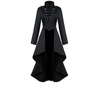 Women's Steampunk Vintage Tailcoat Jacket, Irregular Hem, Gothic Clothing, Victorian Frock Coat, Long Coat, Renaissance Halloween Costume, Medieval Cosplay Uniform for Women (Black, M)