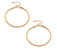 Women'S Steel Anklet, Pandora Style, 8.6+1.9in，Flat Snake Bone Anklet, 2 Pieces, 6mm, (18K Gold)