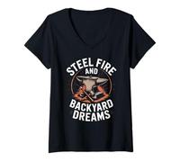 Women's Steel Fire and Backyard Dreams Blacksmith Forge V-Neck T-Shirt