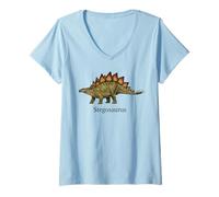 Women's Stegosaurus Dinosaur Prehistoric Animal V-Neck T-Shirt