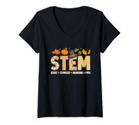 Womens STEM Teacher Thanksgiving Grateful Educator Science Class V-Neck T-Shirt