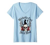 Womens Step Mom Halloween T Wickedly Cool Gothic Skull V-Neck T-Shirt
