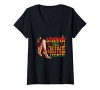 Women's Stepping into Juneteenth Celebration Fashion 2026 V-Neck T-Shirt