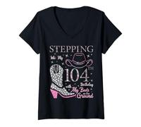 Womens Stepping Into My 104th Birthday With My Boots On The Ground V-Neck T-Shirt