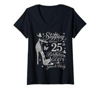 Women's Stepping Into My 25th Birthday with God's Grace & Mercy V-Neck T-Shirt