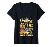 Womens Stepping Into My 45Th Birthday Afro Woman Religious Birthday V-Neck T-Shirt