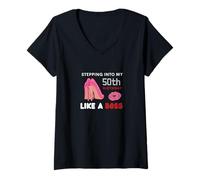 Womens Stepping into my 50th birthday V-Neck T-Shirt