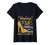 Womens Stepping into my 58th birthday with God's grace & Mercy Tee V-Neck T-Shirt