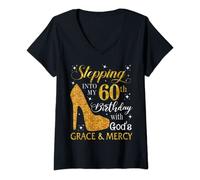 Womens Stepping into my 60th birthday with God's grace & Mercy Tee V-Neck T-Shirt