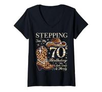 Womens Stepping Into My 70th Birthday With God's Grace & Mercy V-Neck T-Shirt