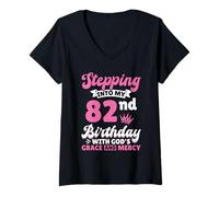 Womens Stepping Into My 82nd Birthday with Gods Grace and Mercy V-Neck T-Shirt