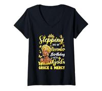 Womens Stepping Into My November Birthday Afro Woman Religious Bday V-Neck T-Shirt