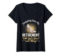 Women's Stepping Into My Retirement with God's Grace and Mercy V-Neck T-Shirt