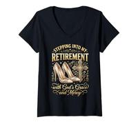 Women's Stepping Into My Retirement with God's Grace and Mercy V-Neck T-Shirt