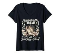 Women's Stepping Into My Retirement with God's Grace and Mercy V-Neck T-Shirt