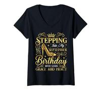 Women's Stepping Into My September Birthday with Gods Grace V-Neck T-Shirt