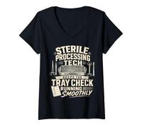 Women's Sterile Processing Tech Keeps The Tray Check On Track V-Neck T-Shirt