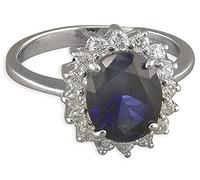 Womens Sterling Silver Blue Synthetic Sapphire & White Cubic Zirconia (CZ) Oval Cluster Engagement Ring - MEDIUM Replica Kate Middleton/Princess Diana Ring/The Royal Ring. Size N