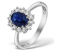 Womens Sterling Silver Blue Synthetic Sapphire & White Cubic Zirconia (CZ) Oval Cluster Engagement Ring - PETITE Replica Kate Middleton/Princess Diana Ring/The Royal Ring - Size Q