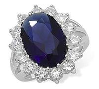 Womens Sterling Silver Blue Synthetic Sapphire & White Cubic Zirconia (CZ) Oval Cluster Engagement Ring - LARGE Replica Kate Middleton/Princess Diana Ring/The Royal Ring - Size N