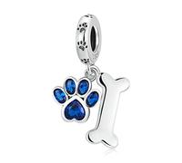 Women's Sterling Silver Dog Sparkling Paw Print & Heart Bracelet Charms Fit For Pandora Jewelry Or As Pug Gifts