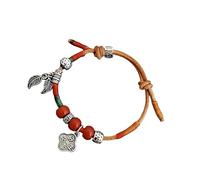 Womens Sterling Silver Leather Bracelet Red Agate Beaded Bangles With Feng Shui Coin Charm Vintage Goodwill Peanut Handmade Jewelry Gifts For Men Women
