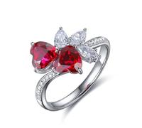 Womens Sterling Silver Rings, Silver Rings Women Double Hearts with 2.36Ct Created Ruby Size T 1/2