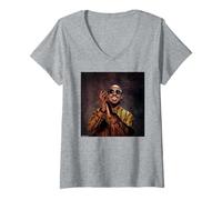 Womens Stevie Wonder Motown Artist Portrait by Michael Grecco V-Neck T-Shirt