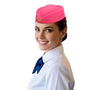 Womens Stewardess Cap Flight Attendant Hat Air Hostess Uniform Cabin Crew Accessory Cosplay Costume Halloween Party Fancy Dress Pink